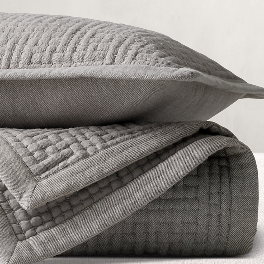 ✅Restoration Hardware Maze Pickstitch Cotton Size King Sham in Fog